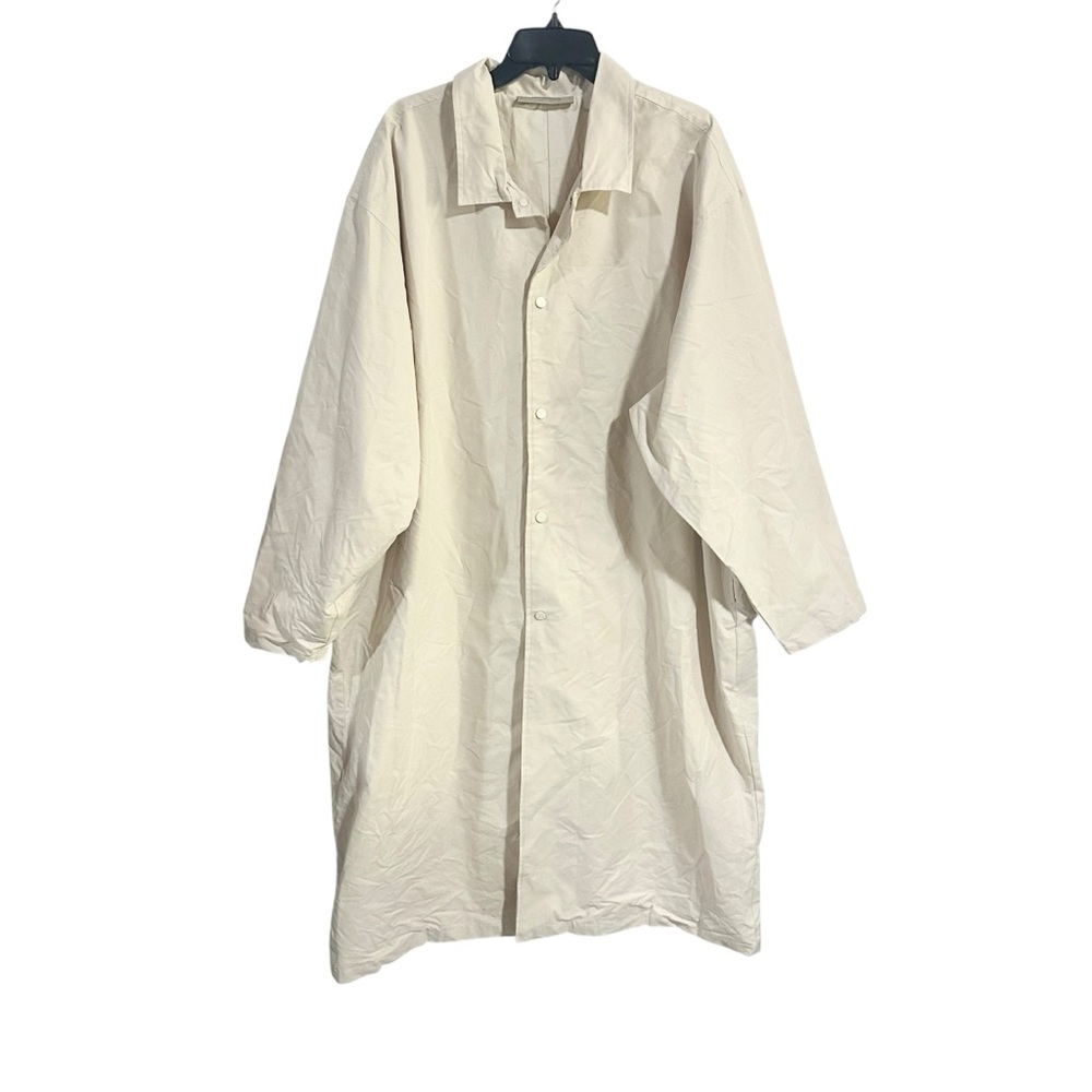 Feat of God ESSENTIALS Cream Cotton Blend Long Mid Length Trench Coat Size Large - Picture 3 of 9